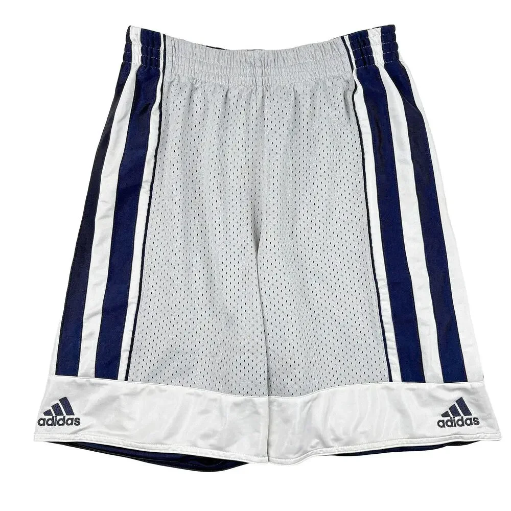 VTG Adidas Reversible Basketball Shorts Mens L Y2K Mesh Navy Gray Shiny 2006